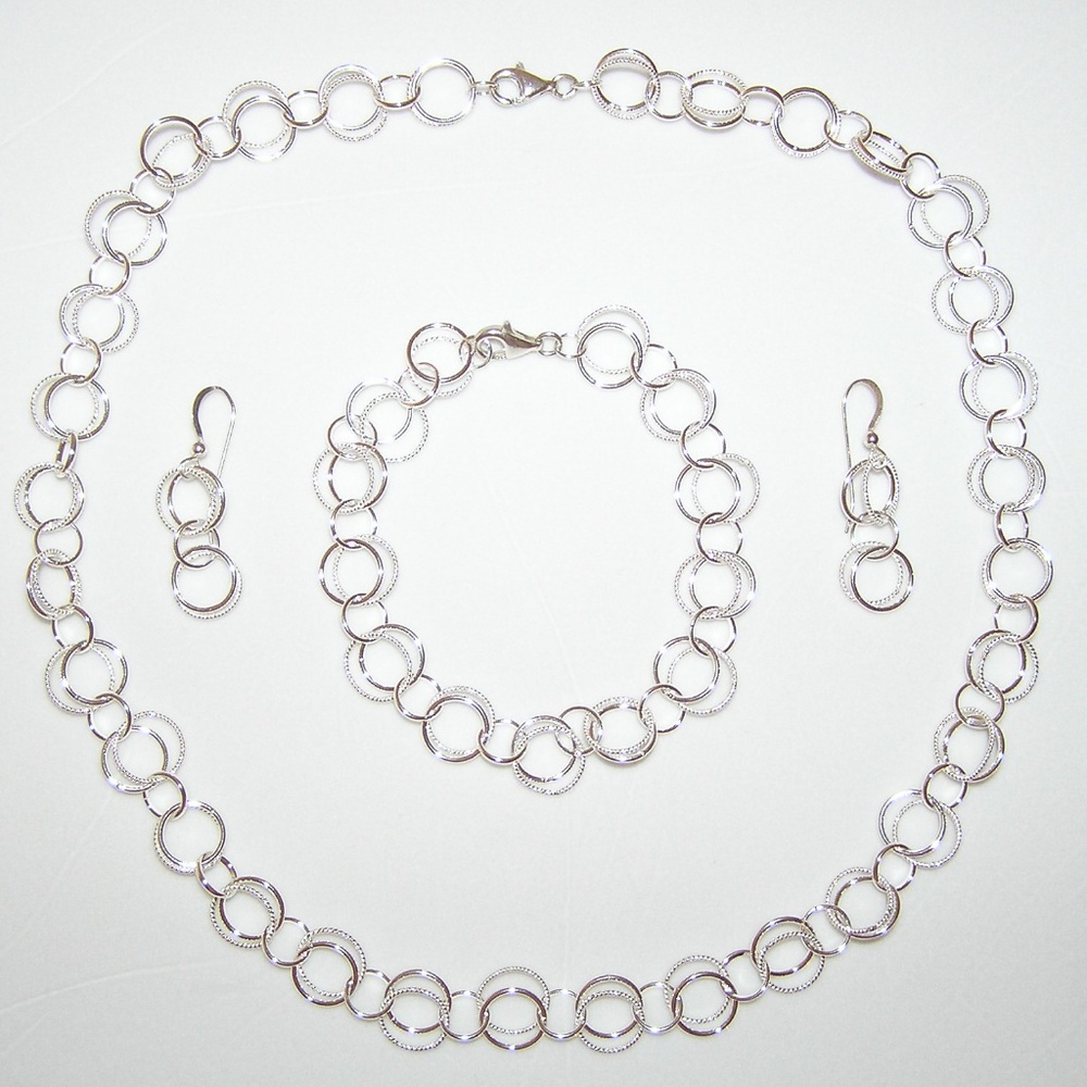 Sterling Silver Circular 3-Piece Necklace Set
